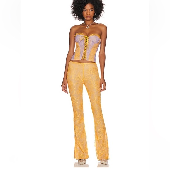 Loba Pants - Loba carmen Corset Top pants set lilac Orange flares lace outfit 2 pc Revolve S